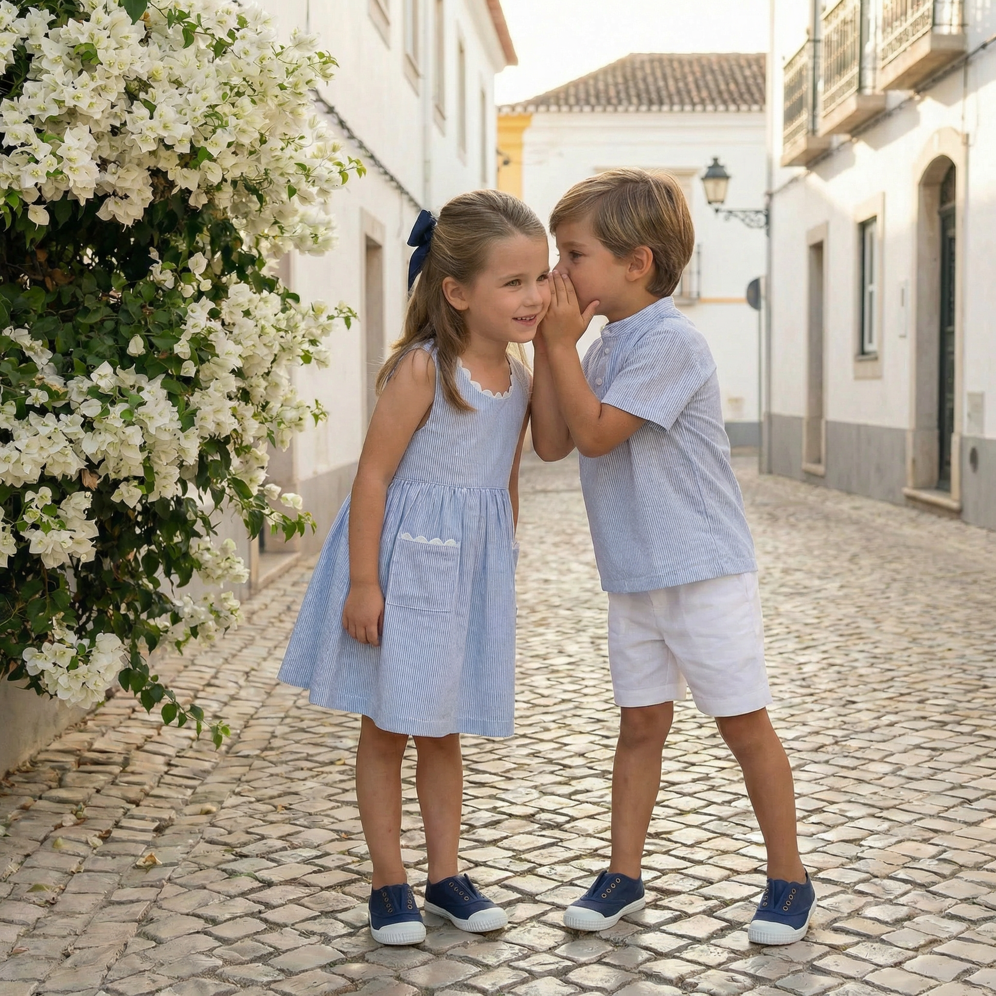Blue Stripes Dress with White Ric Rac | 100% Cotton Girls' Dress